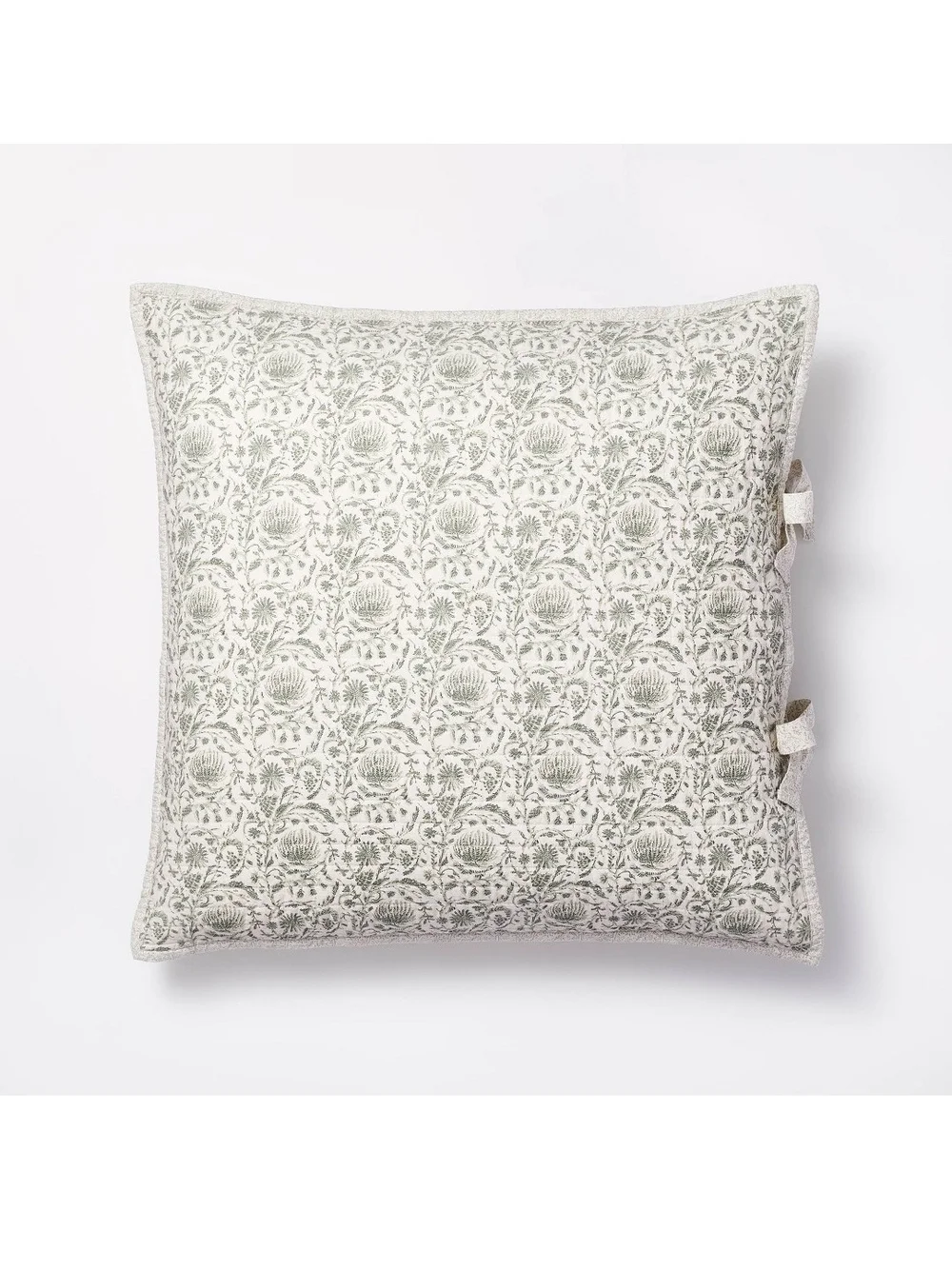 Decorative Border Floral Teal Quilted Slub Euro Sham  - Studio Mcgee Threshold